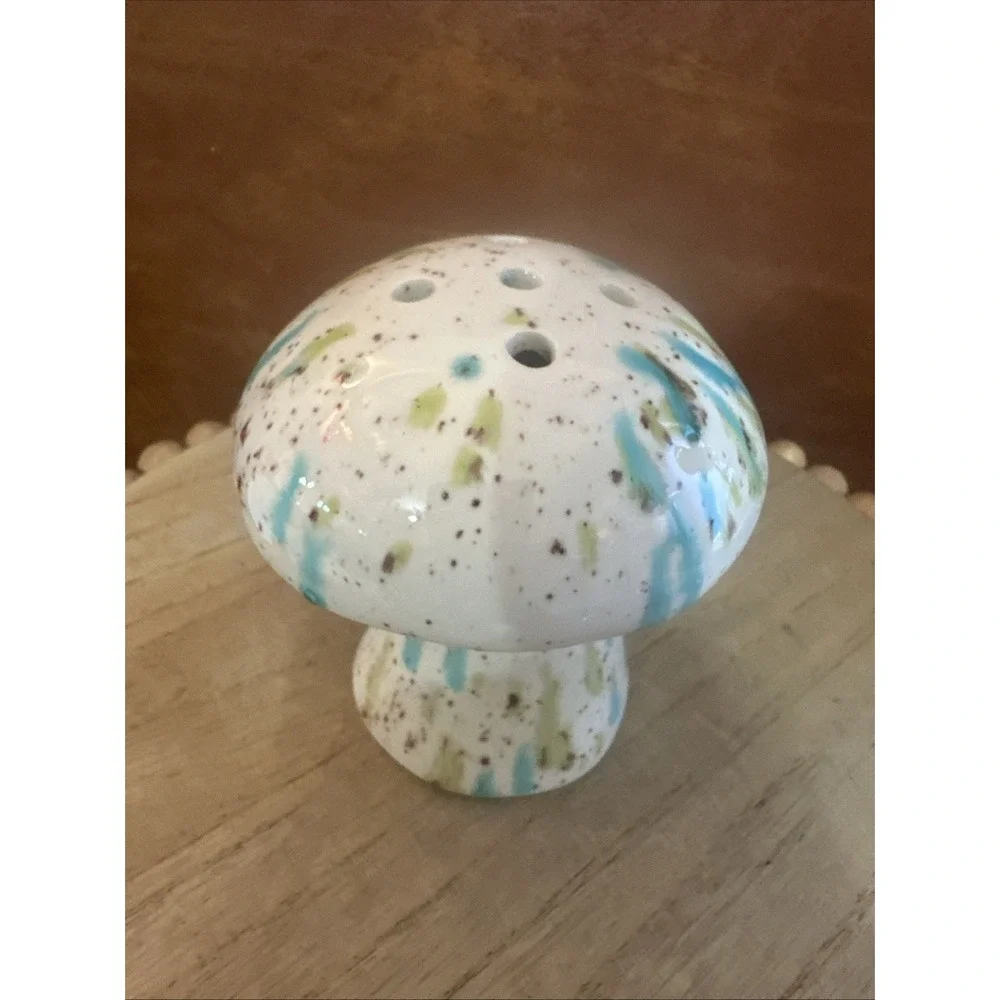 VTG MCM Mid Century Mushroom Figurine Aqua,Green,Brown Speckles Sugar/Spice-shak